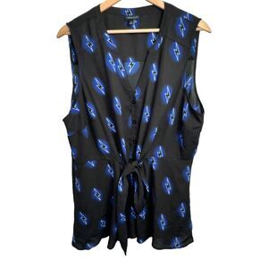 Torrid Black Tank Top with Blue Lightening Bolts and Tie Front Size 1